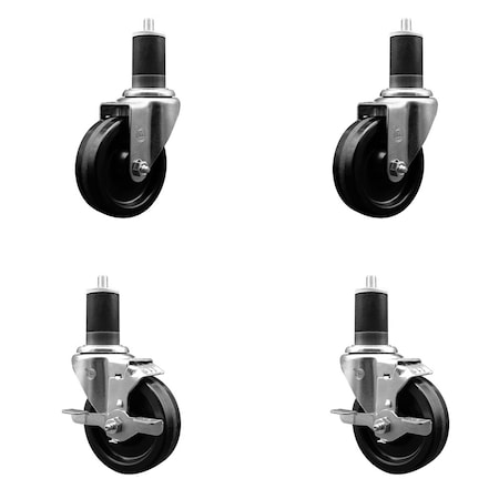 Service Caster 4'' SS Phenolic Wheel Swivel 1-5/8'' Expand Stem Caster Set 2 Brakes, 4PK SCC-SSEX20S414-PHS-2-TLB-2-158